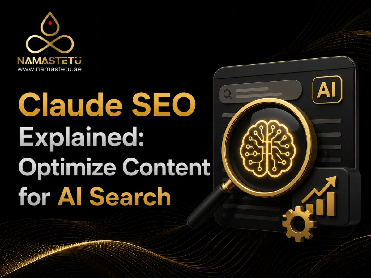 Claude SEO optimization concept showing AI-powered content strategies, semantic search, content authority, and website optimization for improved AI search visibility.
