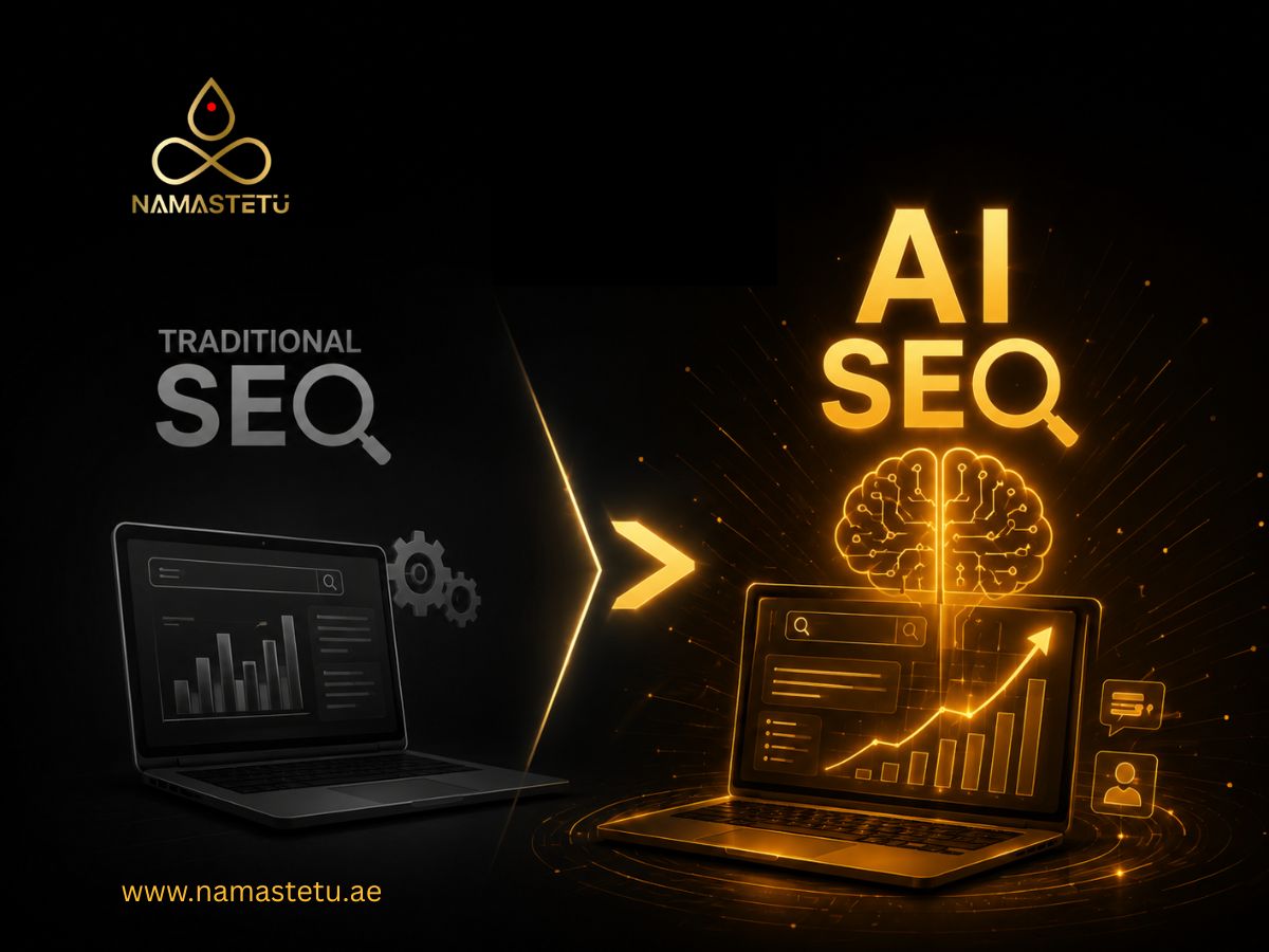 Comparison concept showing AI SEO importance over traditional SEO in 2026, highlighting AI-driven search optimization, content relevance, and modern ranking strategies.