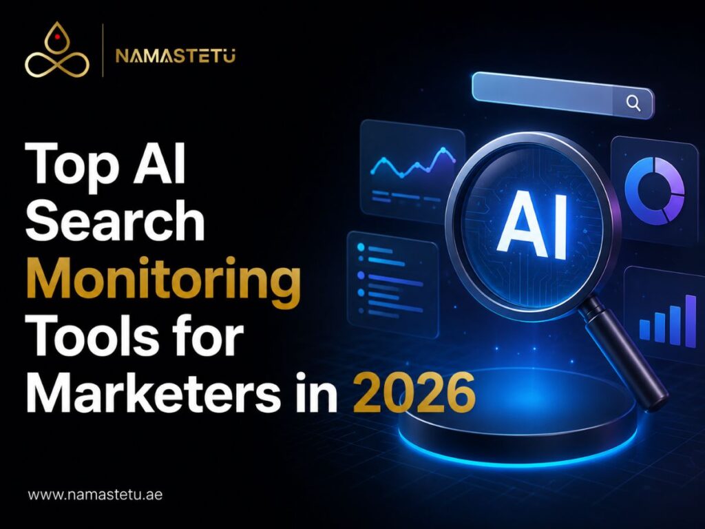 SEO service in Dubai showcasing top AI search monitoring tools that help marketers track rankings, optimize visibility, and improve search performance in 2026.