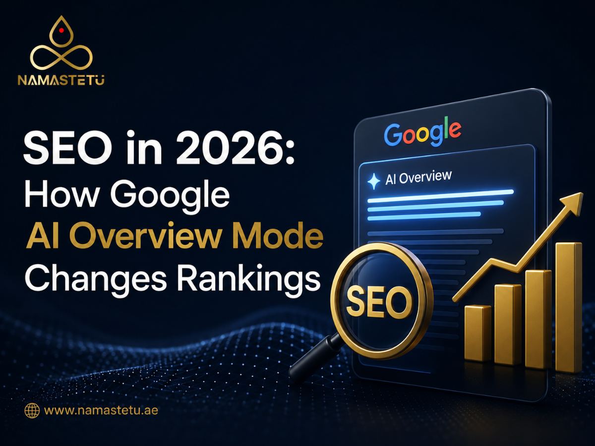 SEO in 2026 showing how Google AI Overview Mode impacts search rankings, website visibility, and organic traffic for businesses.